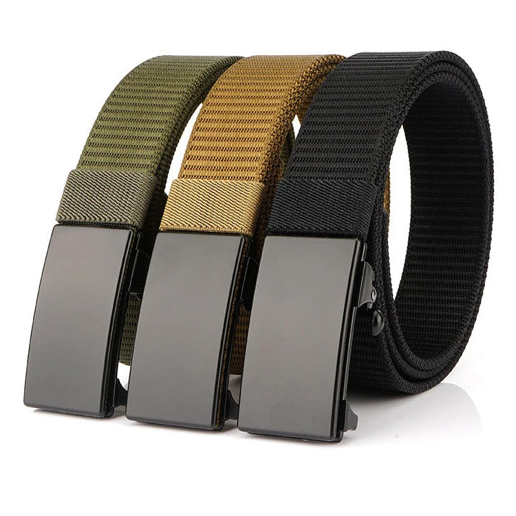 Trendy Fashion Silver Metal Waist Belt with Auto Lock Buckle Customized Casual Automatic Nylon Canvas Belts Turun E2478