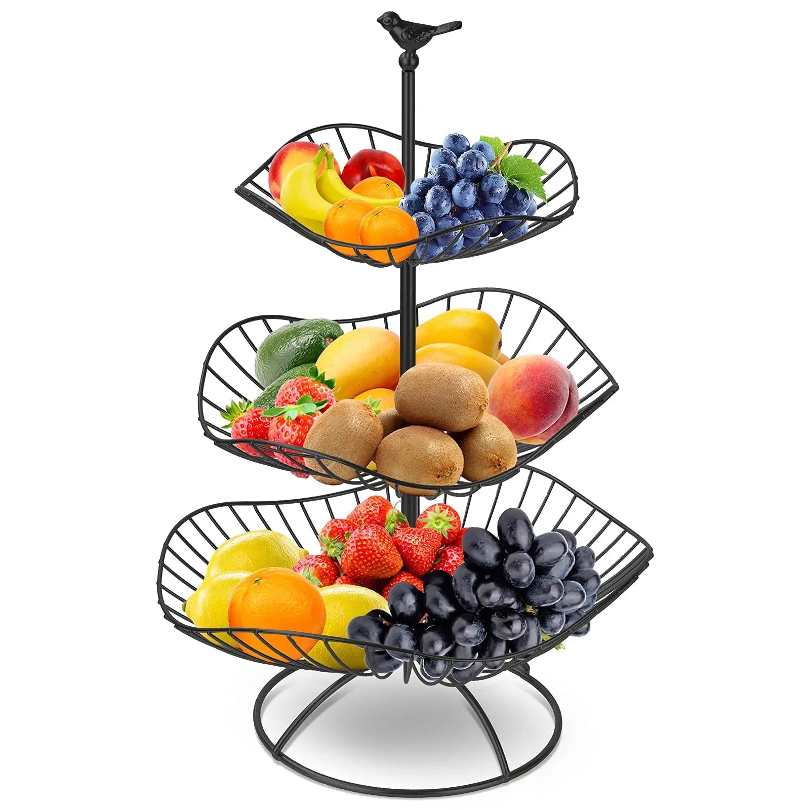 Modern Design 3-Layer Foldable Gold Metal Iron Wire Storage Organizer Lotus Leaf Kitchen Decor Fruit and Food Basket