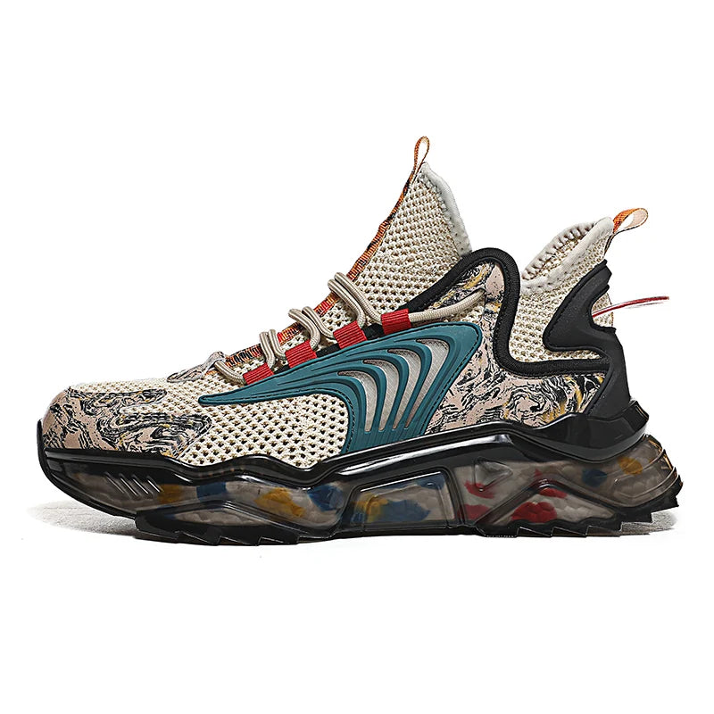 New Men's Sneakers Spring Walking Style Shoes Shoes for Men High-top Graffiti Sport Trainers Mesh Jogging Footwear