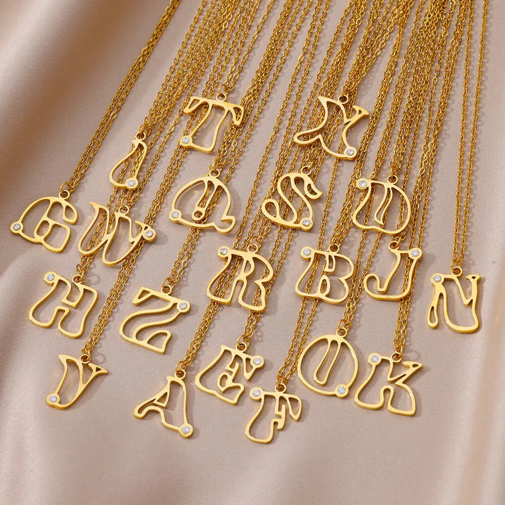 Personalized Necklace Gold Plated Hollow Alphabet Necklace With Initial Stainless Steel Letter Necklace for Women Gift