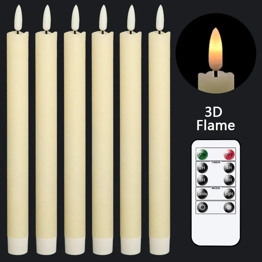 Flameless Ivory Taper Candles Flickering with 10-Key Remote Battery Operated Led Warm 3D Wick Light Window Candles