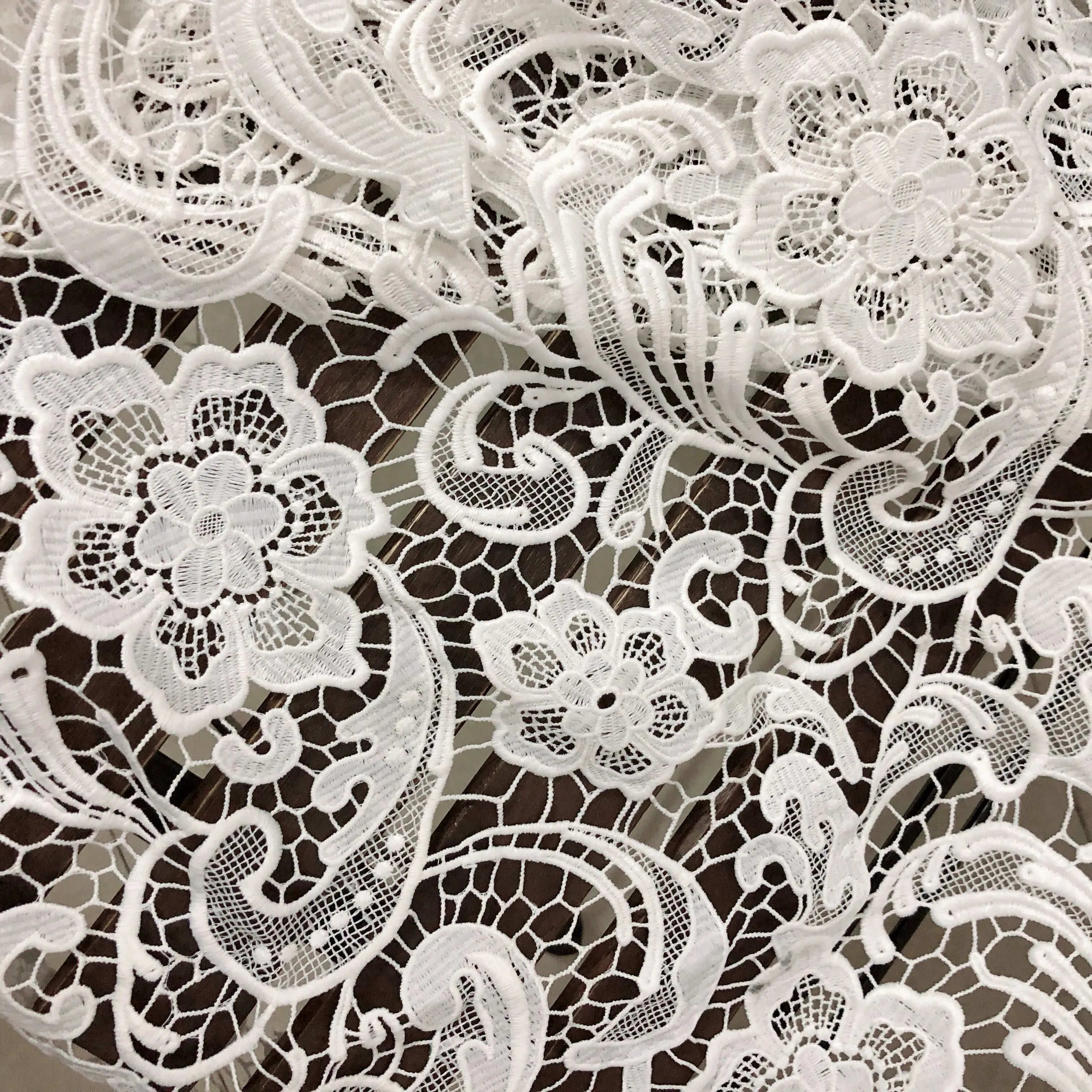 White Embroidered Flowers Turkish Style Wedding Party Bridal Dress Lace Fabric