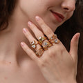 INS-style 18K Gold Shimmering Luxury Cubic Zirconia Ring Princess Cut Classic Geometric Design Stainless Steel Plated
