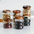 Custom High Borosilicate Clear Bubble Glass Jar Wood Lid Hand Blown Ribbed Modern Storage Kitchen Use Cover Condiments