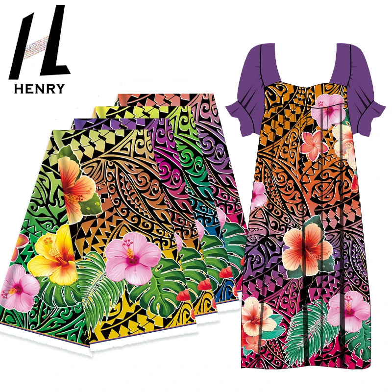 Polynesian Style New Design Gradient Multi-Color Optional Big Flower Print Fabric by the Yard
