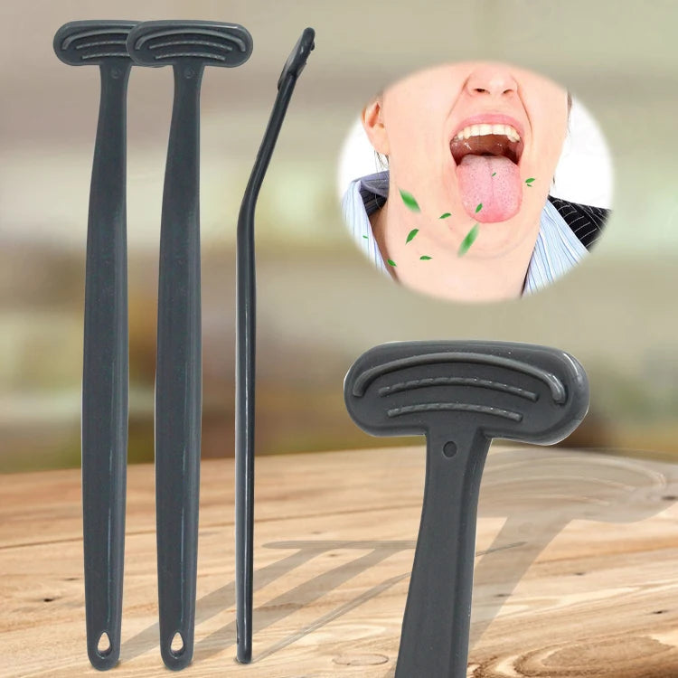 Personal Care Adult Portable Tongue Coating Scraper Black Anti-Slip Plastic Tongue Cleaners