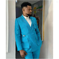 Men's Suits Blue 2 Pcs Buckle Pocket Design Blazer Pants Double Vents Wedding Groom Prom Tailored Made Costume Homme Jacket Pant