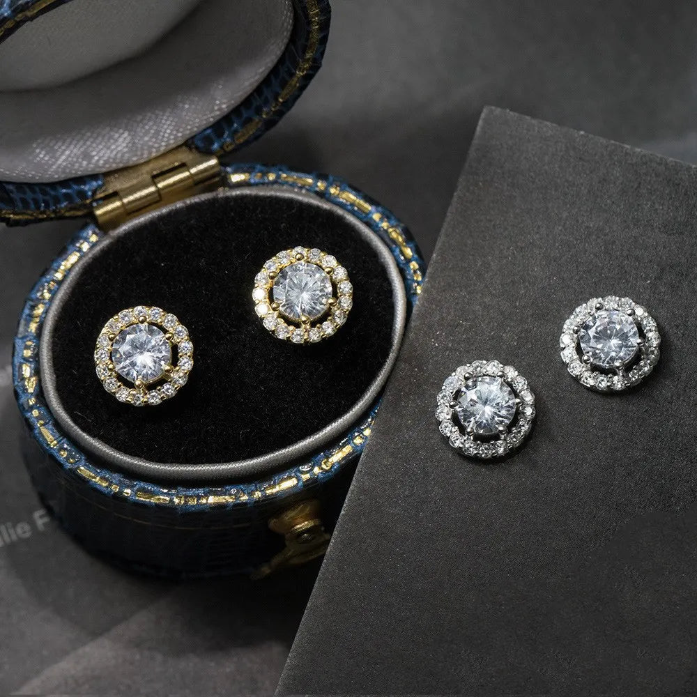 925 Sterling Silver Bride Wedding Stud Earrings Luxury Cubic Zirconia Gold Plated Jewellery for Women