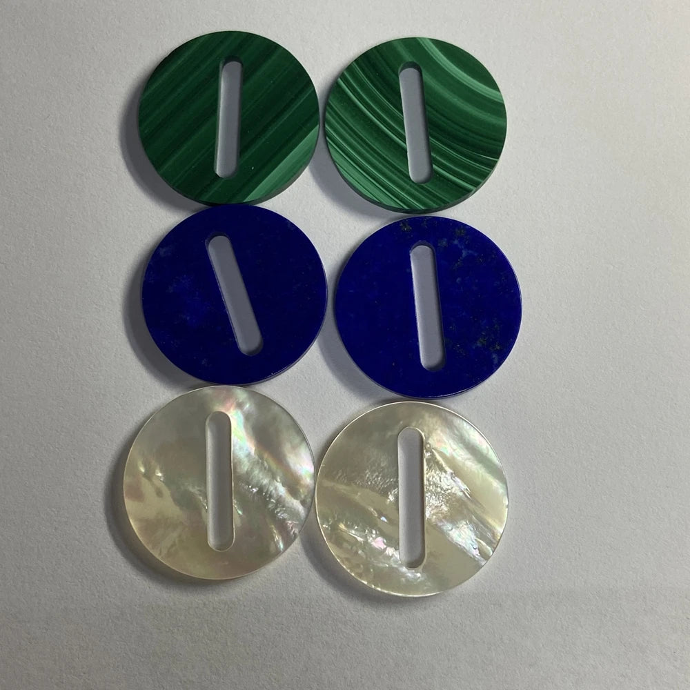Round Flat Natural Malachite Lapis Mother of Pearl Shell Gemstone Disc with Hole