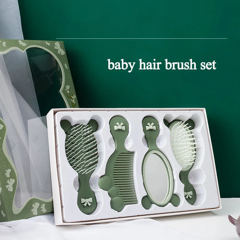 4Pcs Set Cheap Price Christmas Gift Child Baby Hair Brush Massage Comb Set Detangler Hairbrush With Mirror