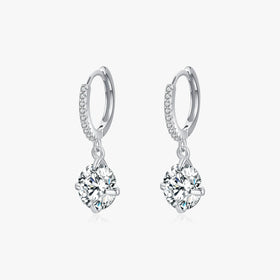 Classic Shining Round 4CT Pendant Earrings 925 Sterling Silver Wedding Engagement Jewelry Delicate Swing Hoop Earrings for Women