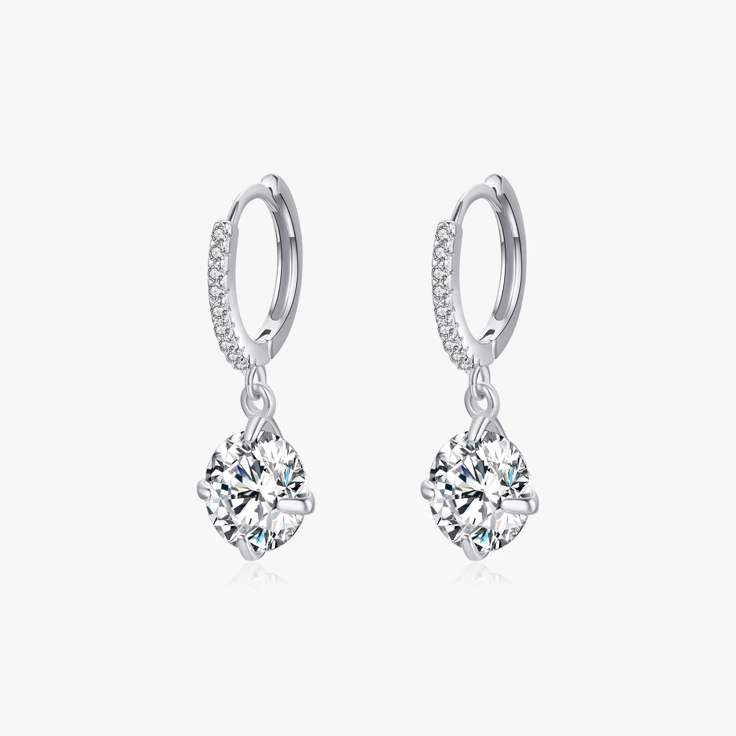 Classic Shining Round 4CT Pendant Earrings 925 Sterling Silver Wedding Engagement Jewelry Delicate Swing Hoop Earrings for Women
