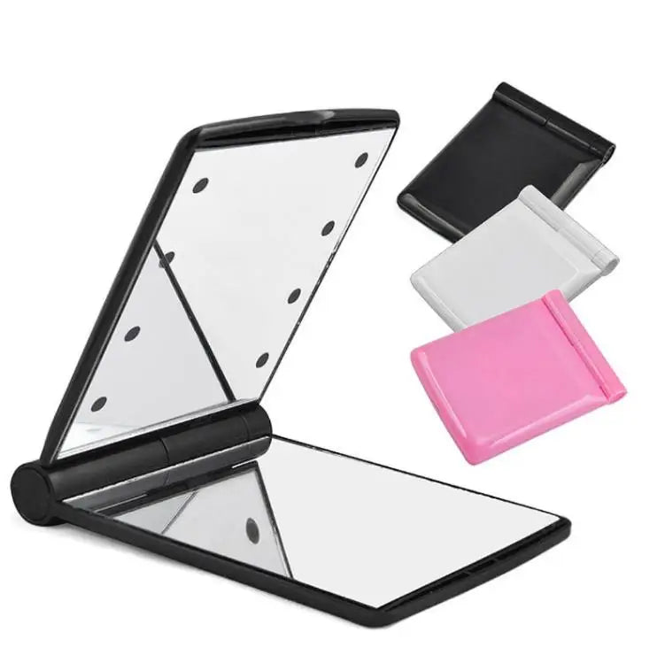 Custom Logo LED Portable Makeup Travel Mirrors Mini Folding Hand Cosmetic Make up Pocket Vanity Mirrors With Led Light