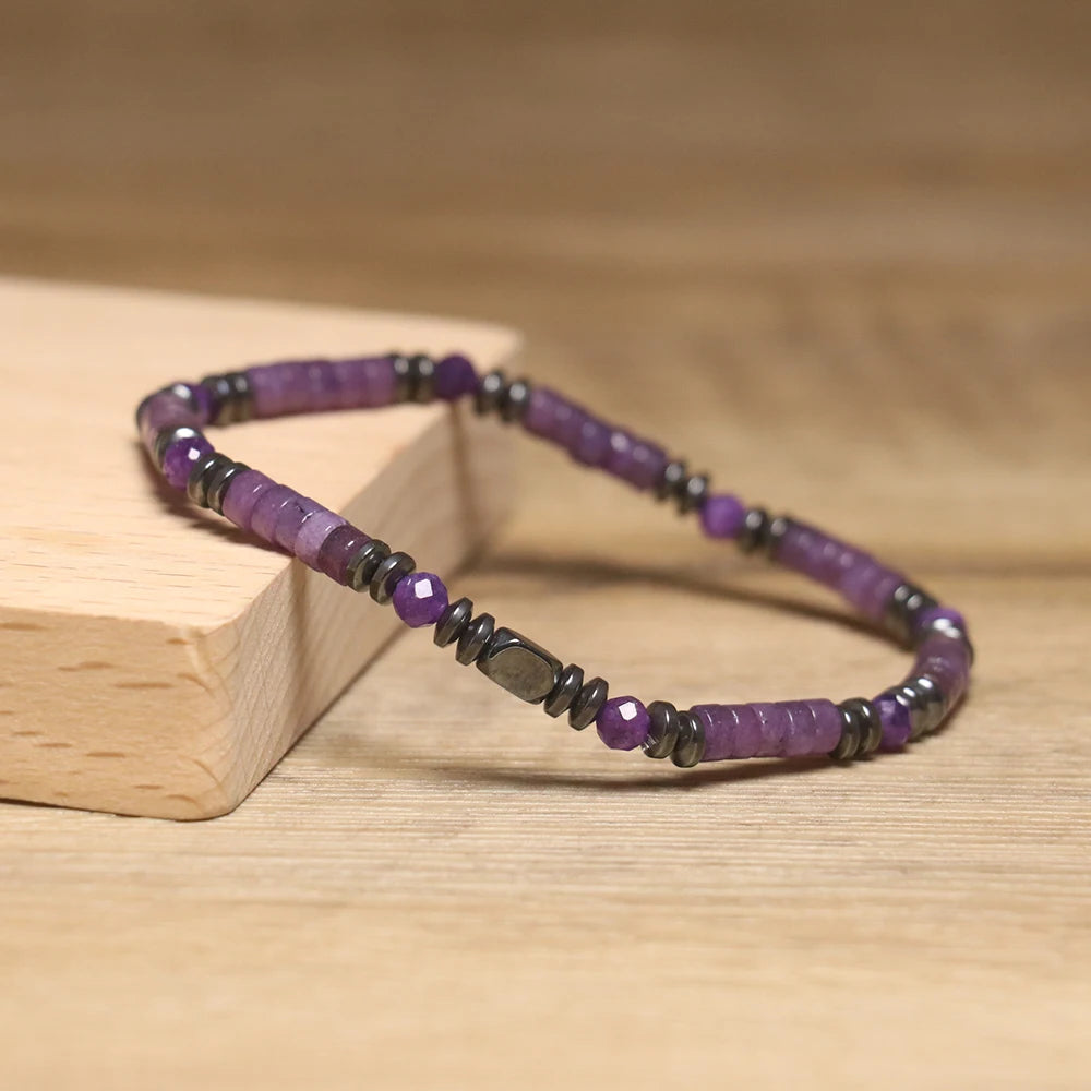 High Quality Purple Amethyst Hematite Beaded Tennis Bracelet Dainty Natural Stone for Trendy Perfect Gift