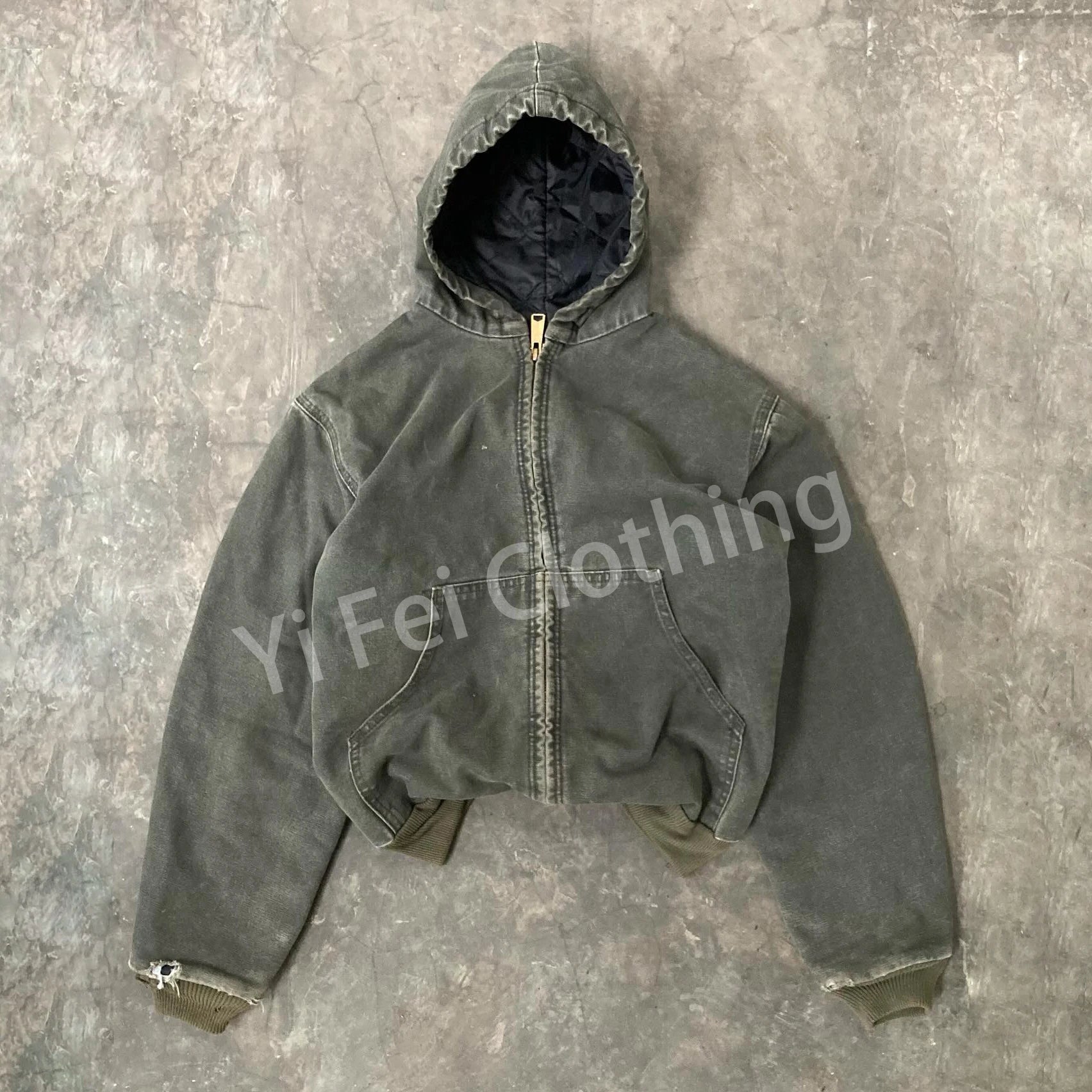 Custom Streetwear Heavyweight French Terry Blank Men Distressed Vintage Acid Wash Sun Faded Zip up Hoodie