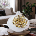 Living Room Porch Desktop Ornaments European Luxury White Electroplated Ceramic Round Belly Vase Flowers for Home Decoration
