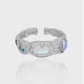 FUAMAY 2026 White Platinum Plated Geometric Moonstone Rings 925 Sterling Silver Engagement Ring CZ Jewelry Woman