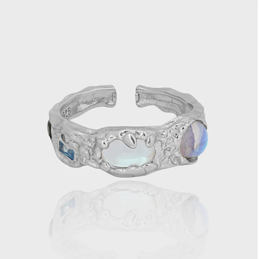 FUAMAY 2026 White Platinum Plated Geometric Moonstone Rings 925 Sterling Silver Engagement Ring CZ Jewelry Woman
