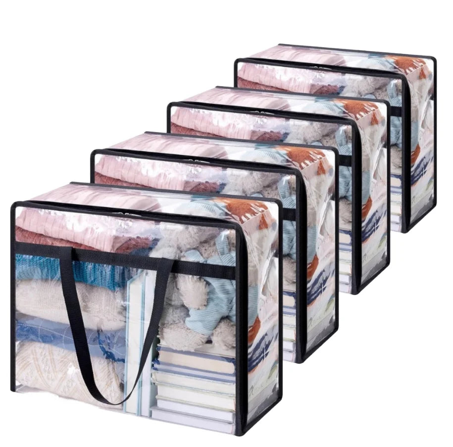 Transparent PVC Clothes Storage Bags 40L Foldable Lightweight Zipper Blanket Moving Bags Closet Organizers Containers