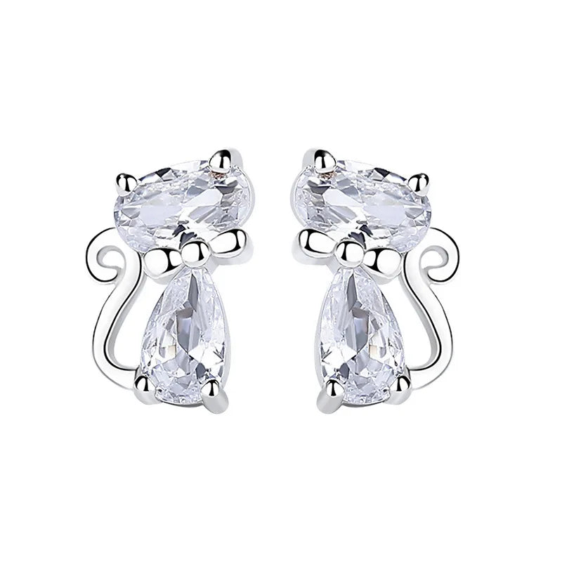 Daidan Cat Earrings 925 Cute Animal Zirconia Stud Girl Sterling Silver Korean Earrings