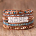 Zircon Stone Hope Bar Charm Gemstone 5 Rows Beads Leather Wrap Bracelet Healing Gypsy Women Cuff Bracelet Jewelry Dropshipping