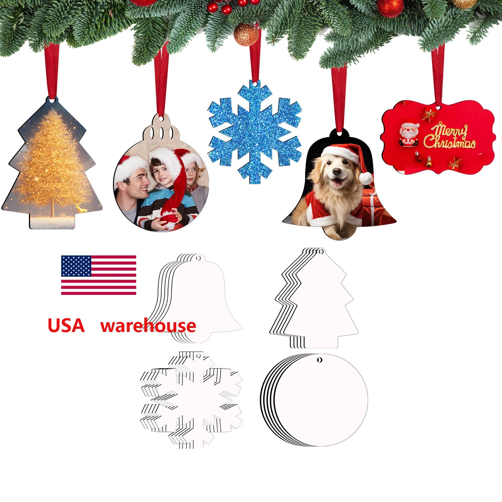 Sublimation Ornament Blanks Decorate Wooden MDF Double Side Printing USA Warehouse Sublimation Christmas Ornament Blanks