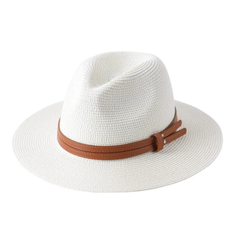 Sun Straw Fedora Outdoor Casual Travel Beach Hat Summer Wide Brim with Belt for Women Men Image Style