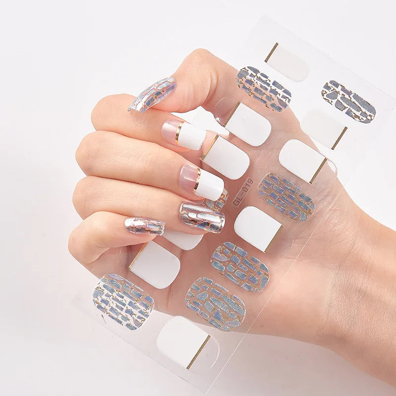 3D Laser Waterproof Non-Toxic Nail Stickers for UV Gel Nail Art Mixed Color French Style Shape 16-Piece Bulk Packaging Wholesale