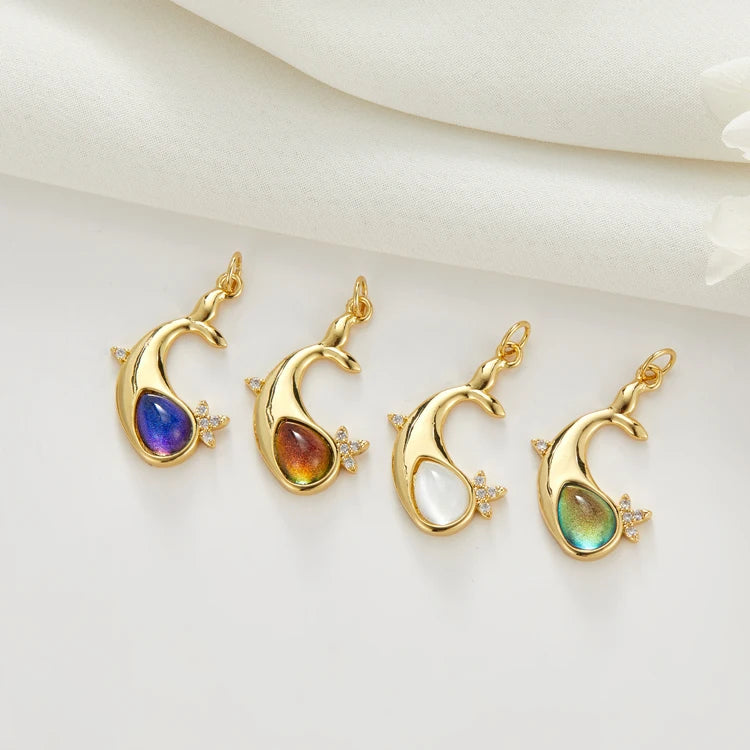 Wholesale Jewelry Diy Whale Shape Ocean Charms Brass 14K Gold Plated Cute Animal Pendant Charms