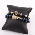New Design Natural Gemstone Aurora Tiger Eye CZ Leopard Crown Charm Beads Elastic Bracelet