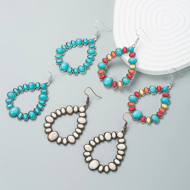 Europe Trendy Turquoise Exaggerated  Large Earrings Luxury Geometric Stone Exaggerated Stud Earrings for Women