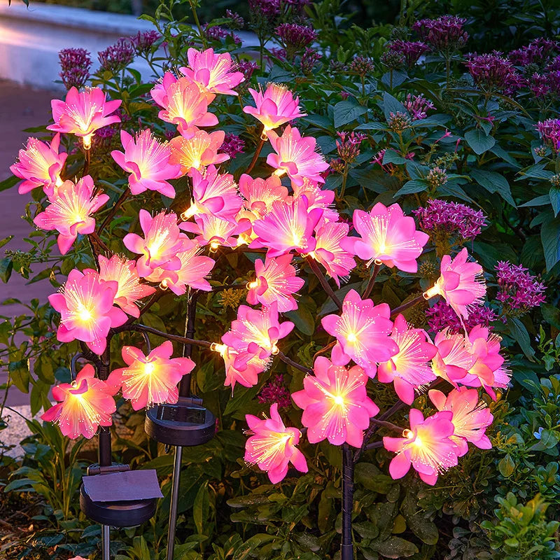 Romantic Solar Powered Pin Camellia Flower LED Landscape Lamp Yellow Peach Lawn Auto Light for Courtyard FCC Certification