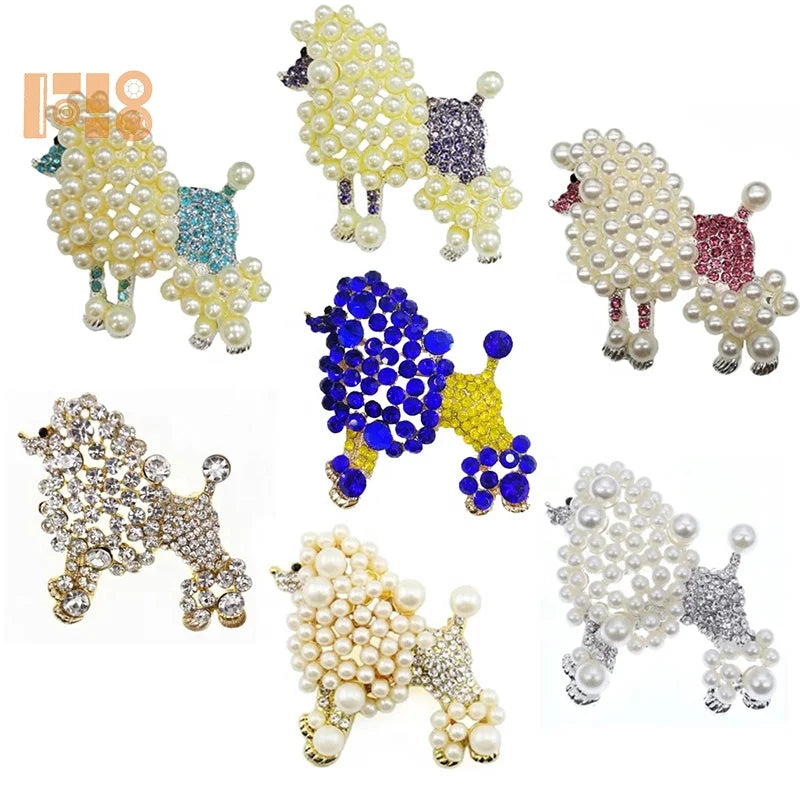 2023 Luxury Crystal Rhinestone Pearl Poodle Dog Animal Brooch Women