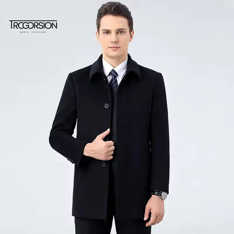High Quality Men's Winter Wool Slim Waterproof Jacket with Fleece Lining Warm Fashion Design Businessman Office Style Insulated