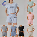 Women Short Sleeve+ Shorts 2PCS Yoga Sets Gym Fitness Quick-drying Sets Running Activewear Workout Running Clothes Sportswear