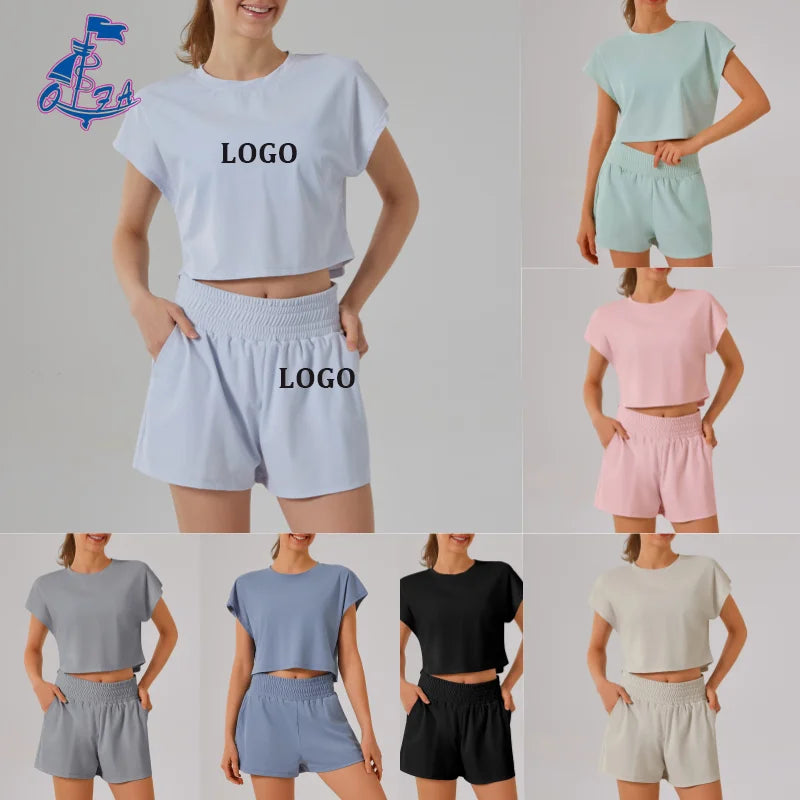 Women Short Sleeve+ Shorts 2PCS Yoga Sets Gym Fitness Quick-drying Sets Running Activewear Workout Running Clothes Sportswear