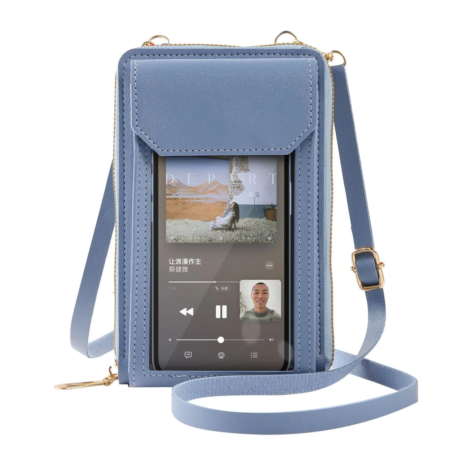 Designer PU Leather Purses and Handbags 2023 Female Mini Shoulder Messenger Bags Transparent Touch Screen Mobile Phone Bag