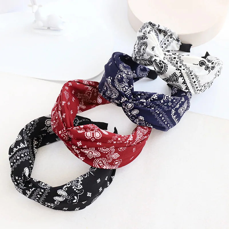 Wholesale Vintage Women Cashew Printed Headband Knotted Wide Hair Band for Girls Women Hair Accessories