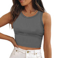 Women Casual Basic Sleeveless High Neck Cotton Ribbed Knit Crop Top Wholesale