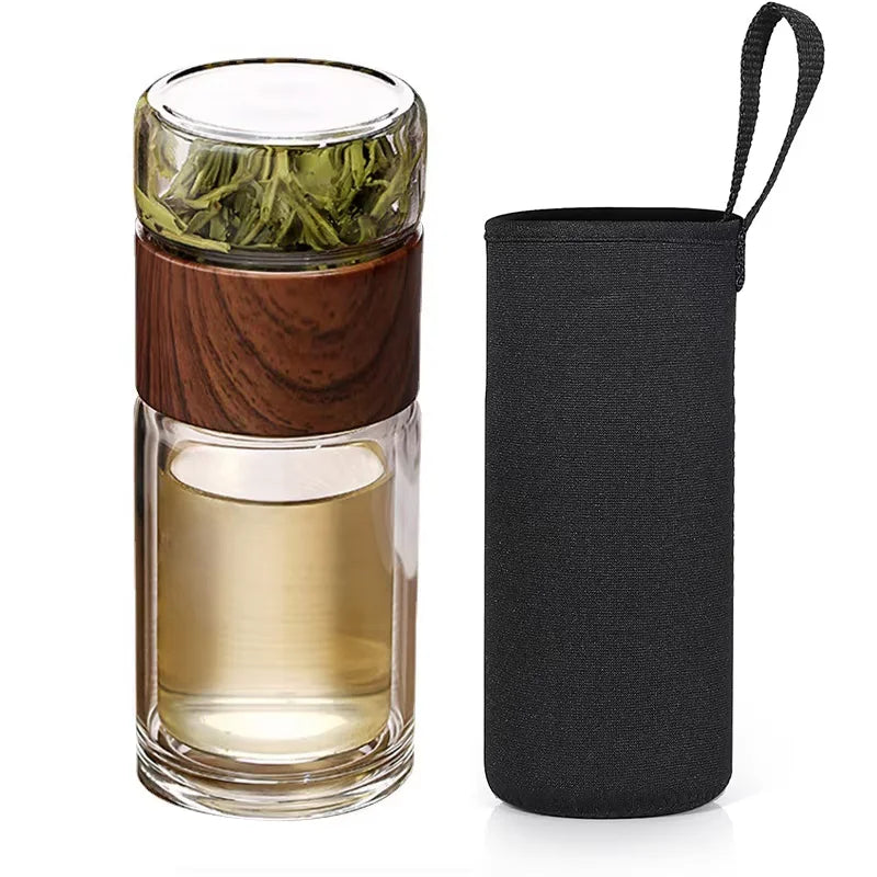 Portable 300ML  Double-layer Glass Tea Maker Water Bottle With Infuser/sleeve Loose Leaf Tea  Tumbler Bottle