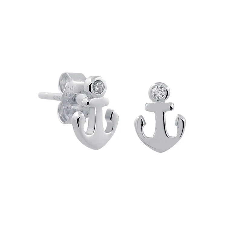 925 Small Anchor Earrings Bulk Cute Teenagers Sterling Silver Piercing Stud Earring for Girls