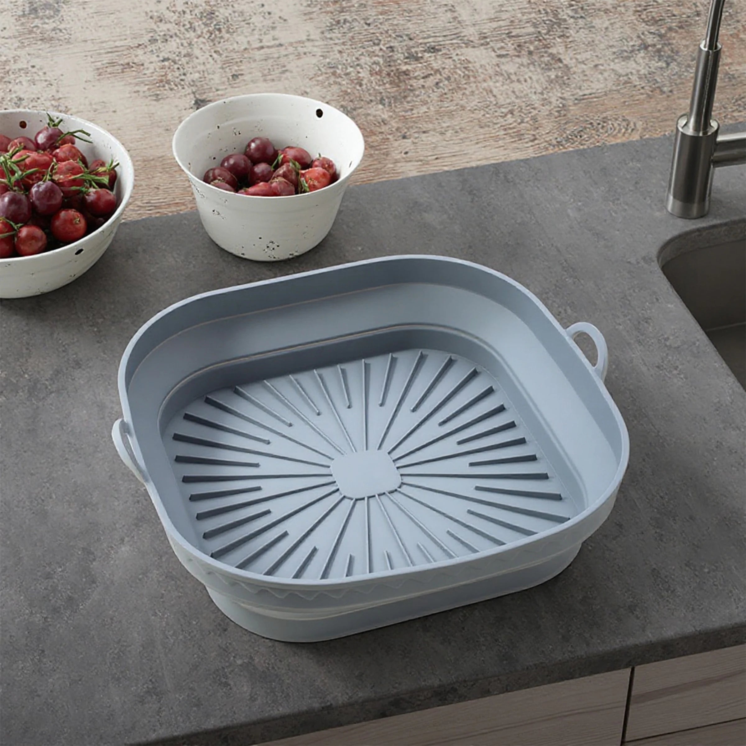 Commercial Reusable Silicone Oven Baking Tray Foldable Square Air Fryer Liner Microwave Safe Pizza Fried Chicken Box Pans Dishes