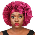 Wholesale Custom Logo Hair Accessories Large Satin Bonnets Fashion Bonnets Satin Hair Wraps With Tie Belt for Women