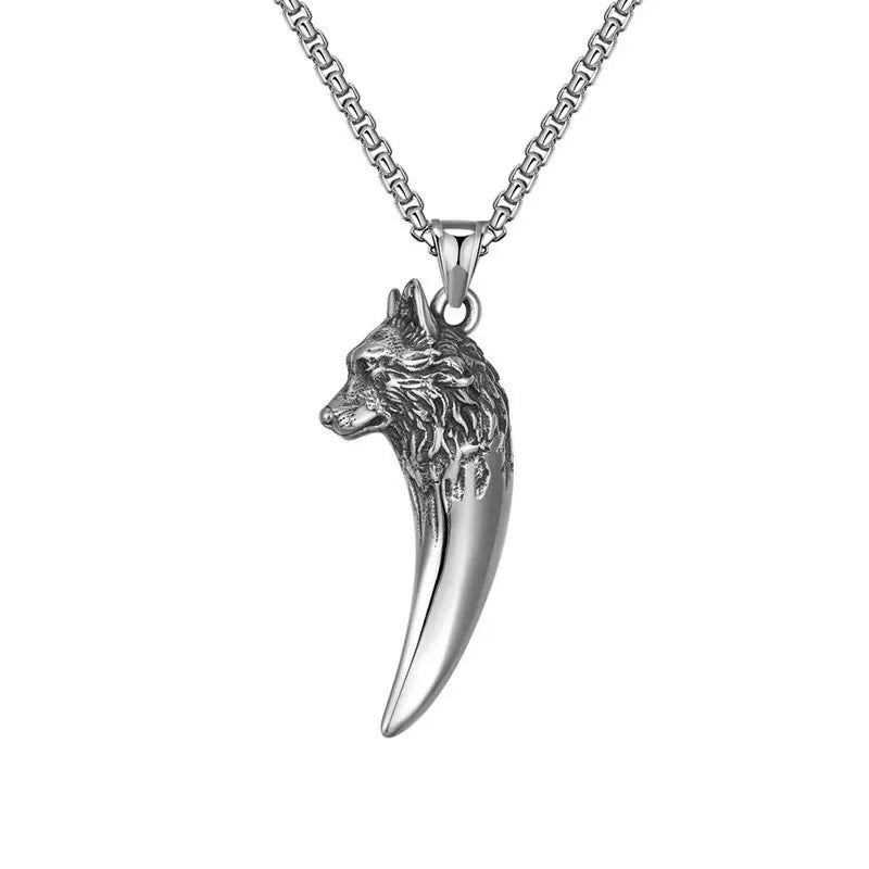 Fashion Silver Animal Charms Jewelry Wholesale Vintage Hip Hop Stainless Steel Wolf Tooth Pendant Necklace for Men Party Gift
