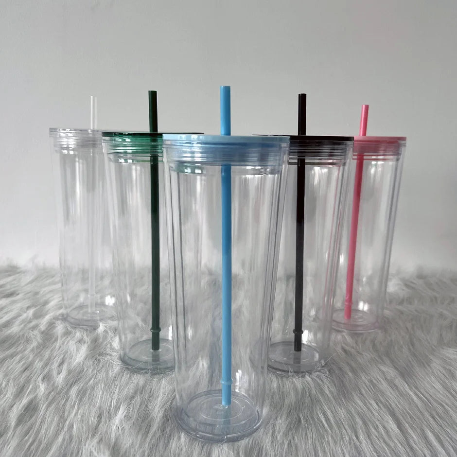 2022 New Design 24oz Eco-friendly Plastic Tumbler Cups Wholesale Double Wall Tumblers with Lids and Straws