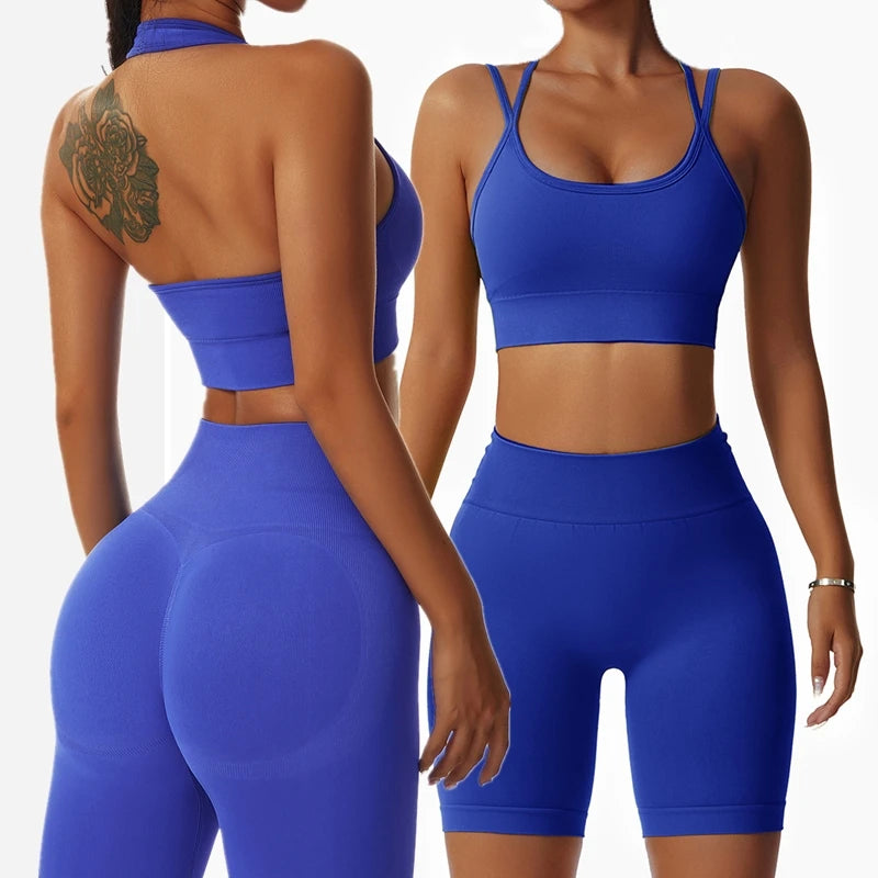 2024 Seamless Yoga Suit Two Pieces for Women Jogging Wear Leggings Fitness Apparel Shorts Sets Crop Top Sportswear Gym Clothes