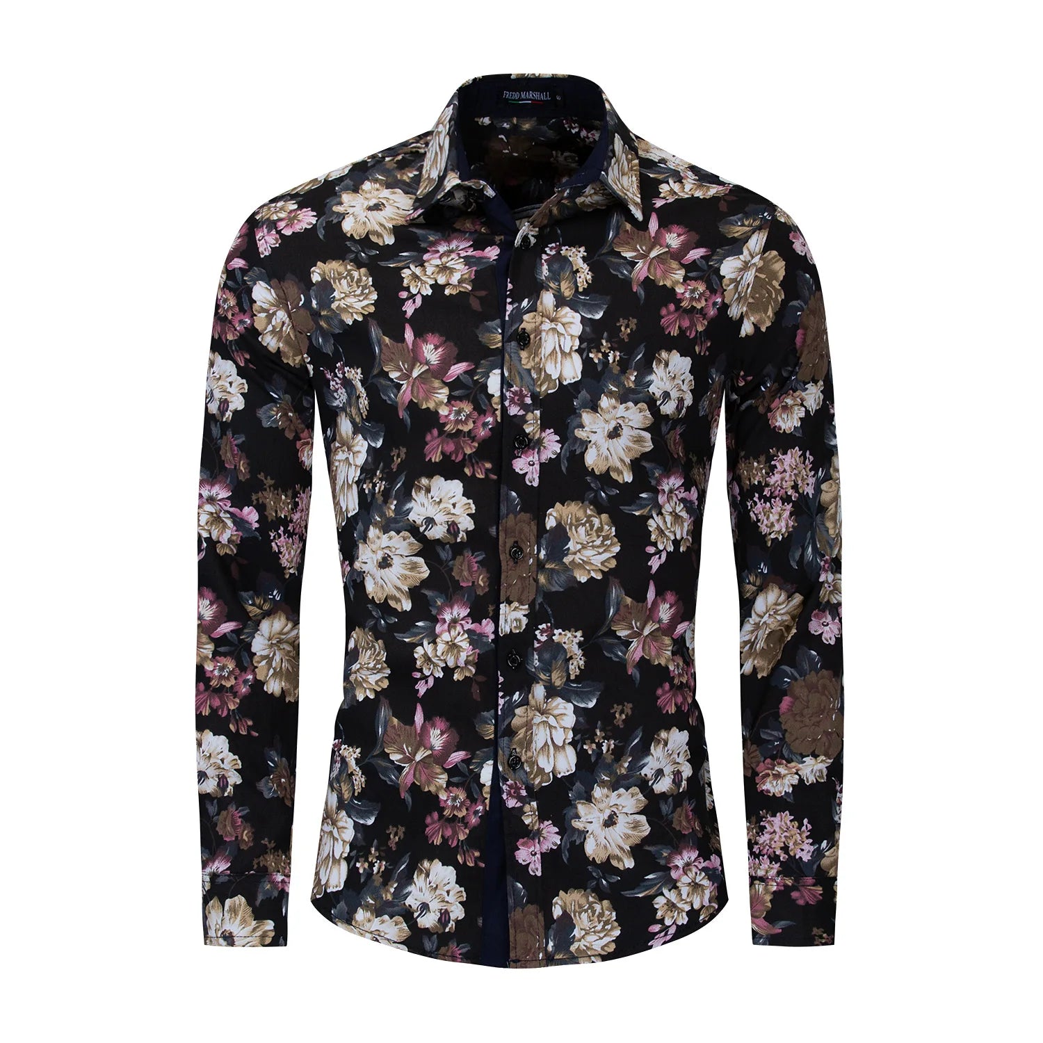 Men Cotton Long Sleeved Lapel Print Shirt