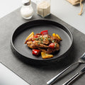 Customized Design Noodle Black Ceramic Plate Eco-Friendly Flat Round Porcelain Dish with Steak Shrinkage Dot Glaze