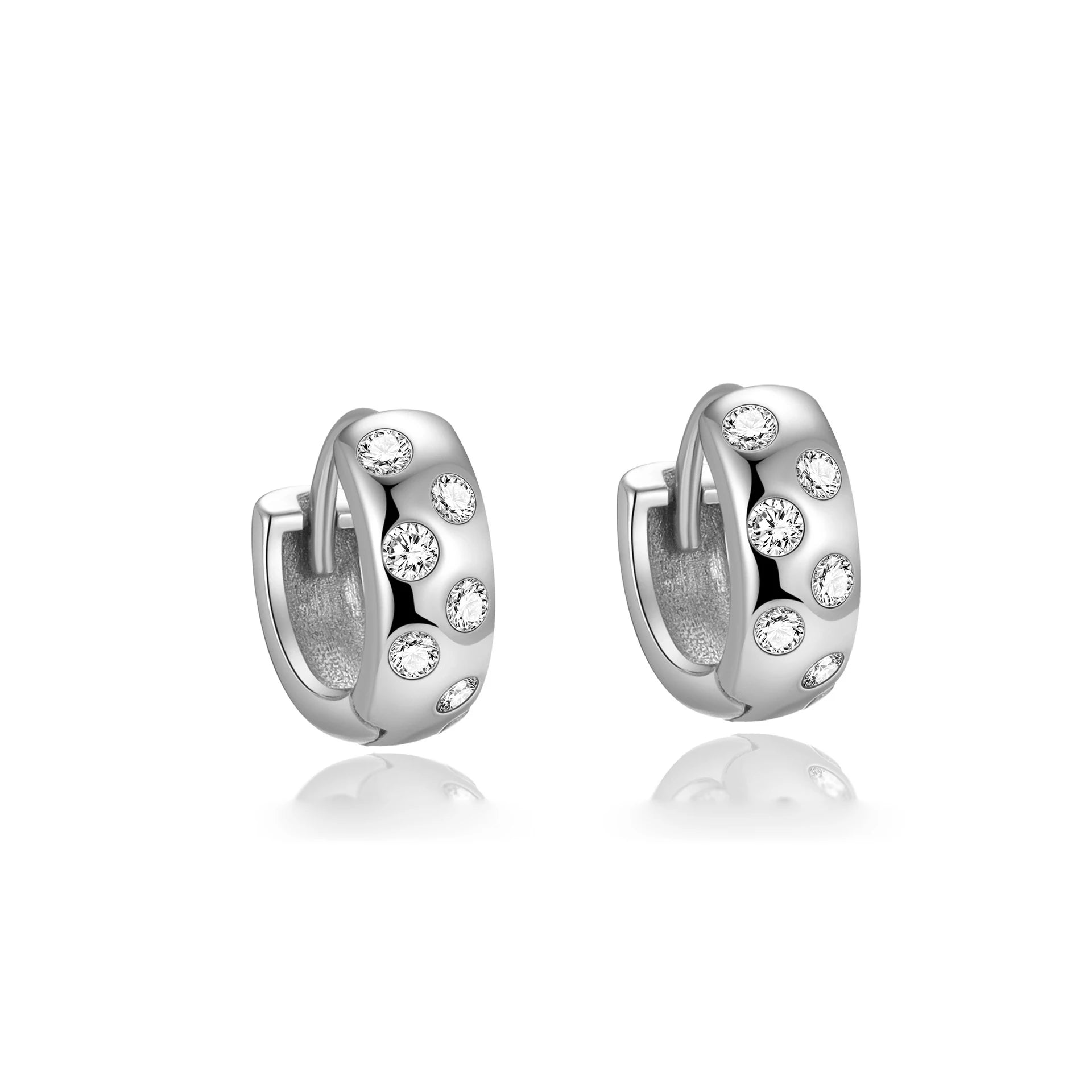 Mini Chunky Huggie Hoops Solid 925 Sterling Silver 18K Gold Diamond Spot Halo Huggie Hoop Earrings