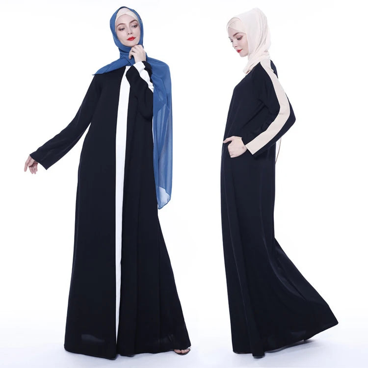 INS Summer New Simple Casual Fashion Long Skirt Muslim Women's Long-sleeved Dress Middle East Dubai Black Abaya Robe Ramadan
